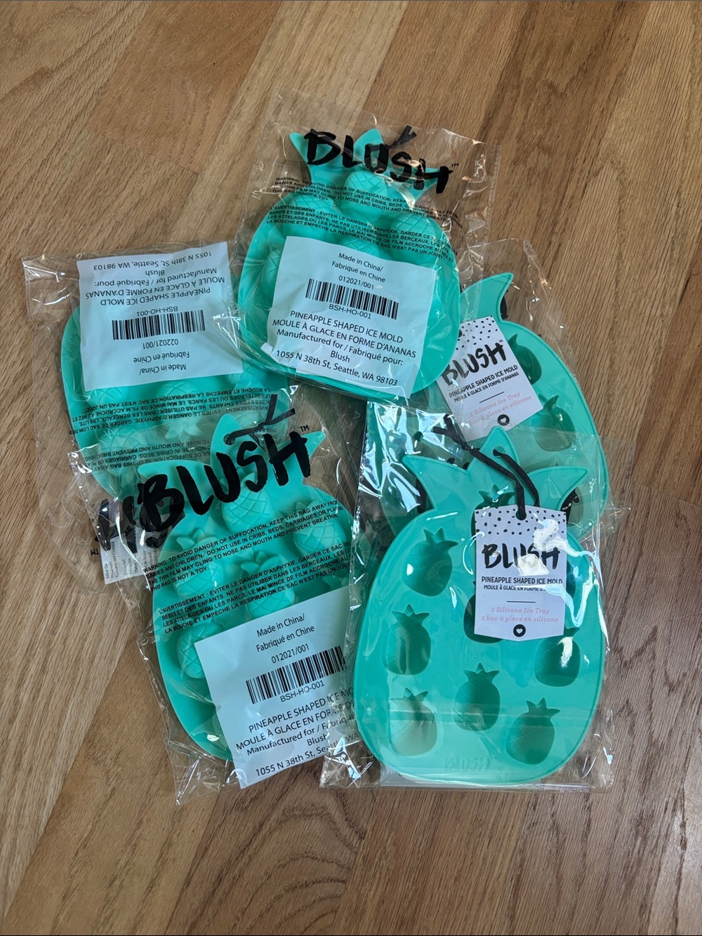 Blush Pineapple Silicone Ice Cube Tray - Aqua Blue Set of 5 = 45 ice cubes
